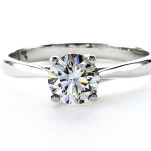 Diamond Solitaire Engagement Ring 1 Carat Round F/VS2 Solid 14k White Gold